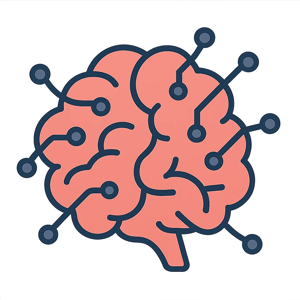 flat toon style AI brain with network lines emoji