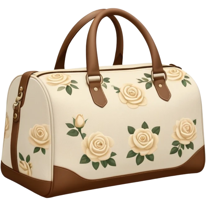 A sports bag with a pale beige print in a small cream roses emoji