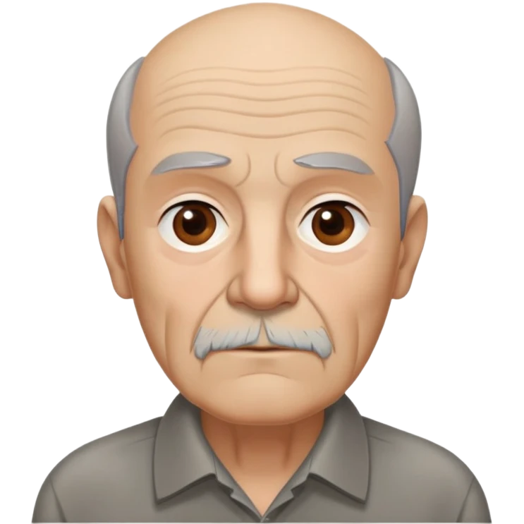 Elderly thin Puerto Rican man with light complexion. Narrow face with pronounced bone structure. Deep-set brown eyes, bushy eyebrows. Short brown hair, balding at front. Messy brown beard with gray streaks. Serious expression with age lines. Wearing a dark collared shirt that appears loose. emoji