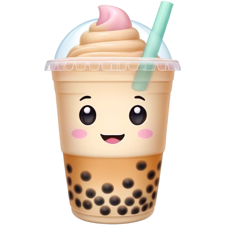 kawaii bubble tea with cute face and pastel colors emoji
