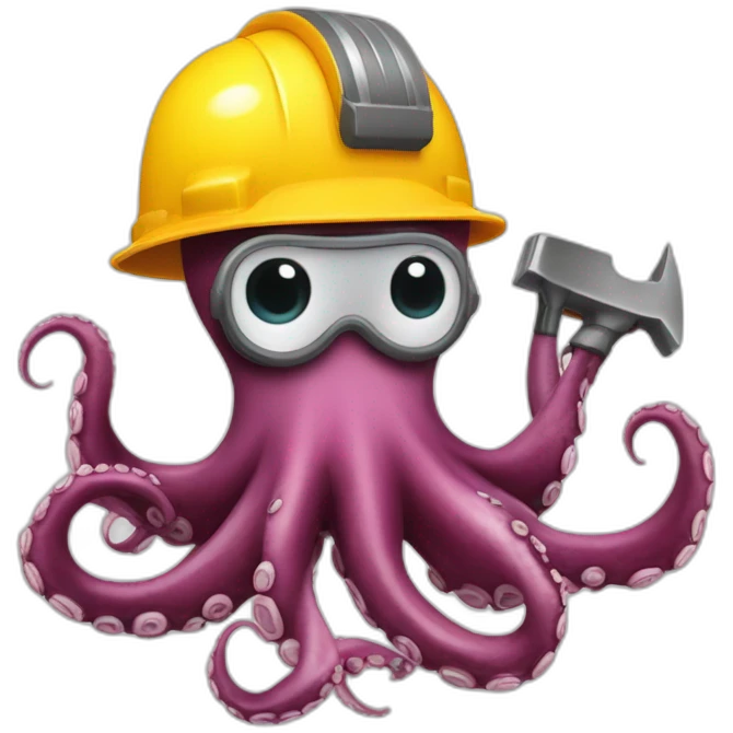 octopus avec casque de chantier qui tient des outils dans chaque tentacule emoji