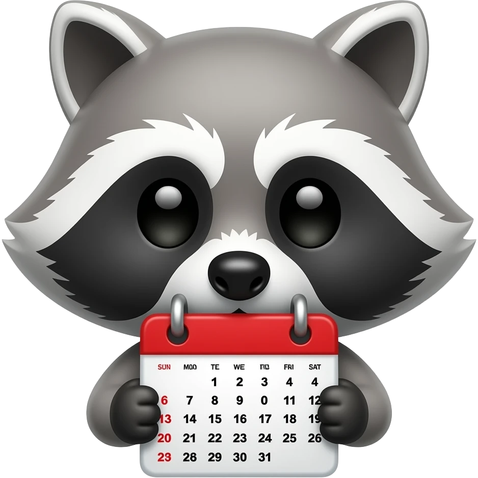 raccoon head holding a calendar emoji