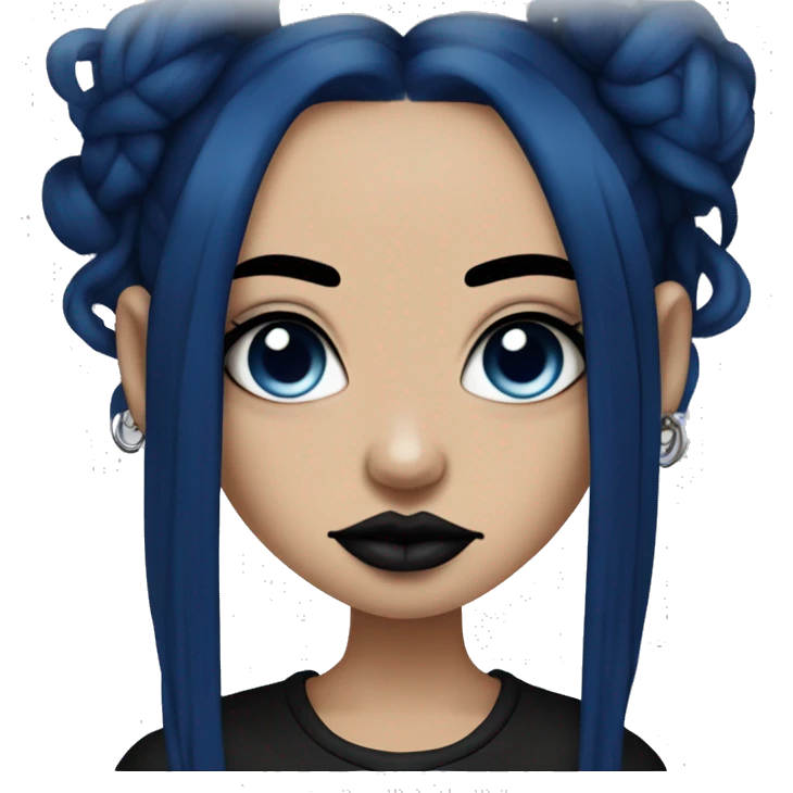 tan goth girl with dark blue hair, septum piercing, nose piercing, eyebrow piercing, side labret piercing emoji