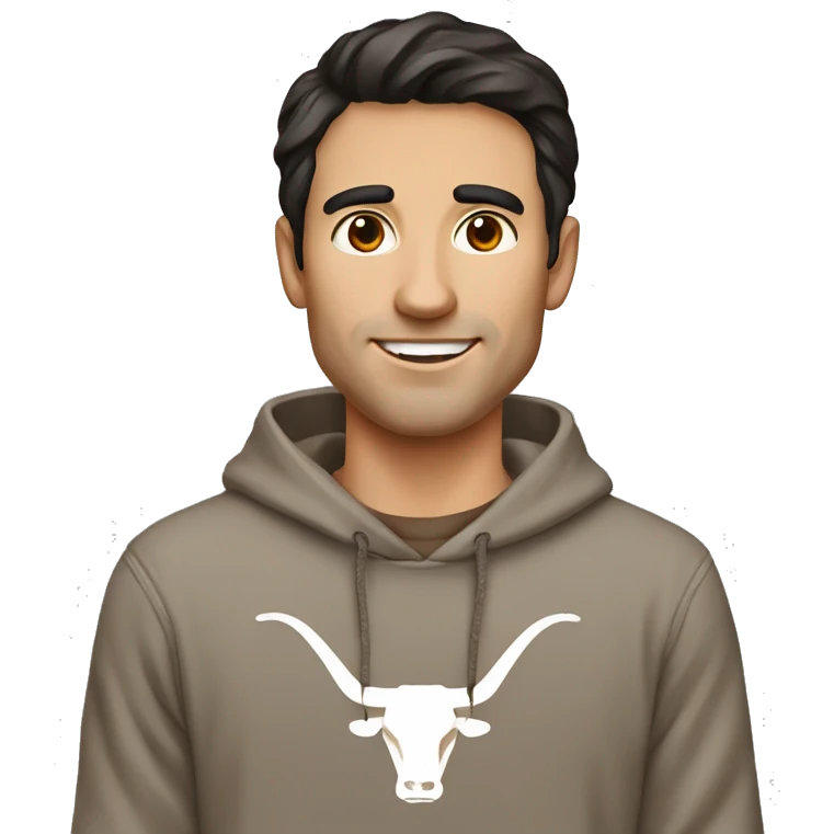 Man with dark hair, pale skin, Texas Longhorns hoodie emoji