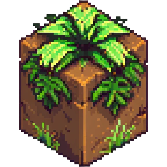 Minecraft grass block, square shape, brown and green, smooth, isometric emoji