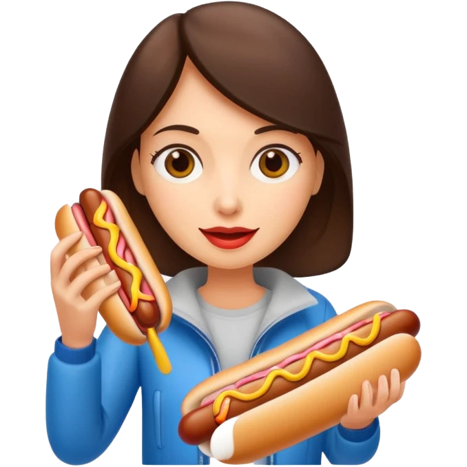 tourist brunette woman holding hot dog emoji
