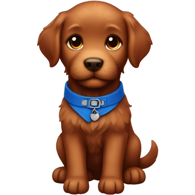 Chibi fluffy dark red retriever puppy with blue collar emoji