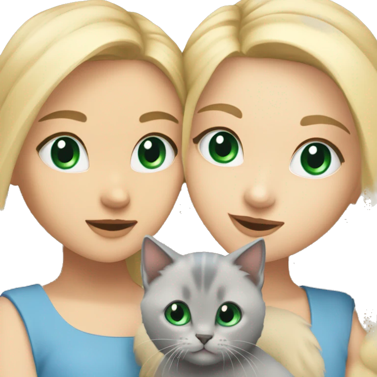 blue eyes grey kitten and green eyes blonde girl are friends emoji