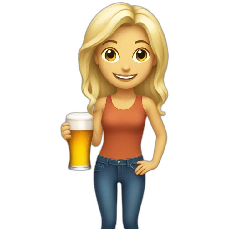 Smiling blonde with a bottle of beer in her hand emoji