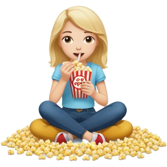 White Girl eating popcorn on the floor emoji
