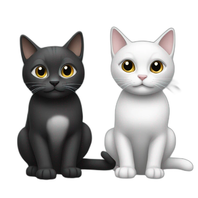 Two cats playing together, one gray and the other black and white emoji
