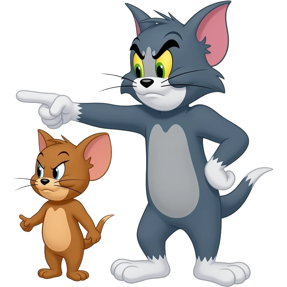 Create a tom  and jeary pointing at me angry emoji