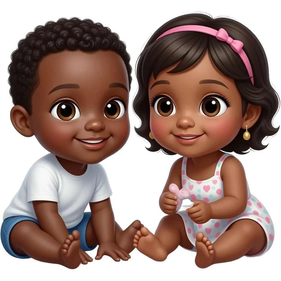 Black twin infants boy and girl playing on the floor emoji