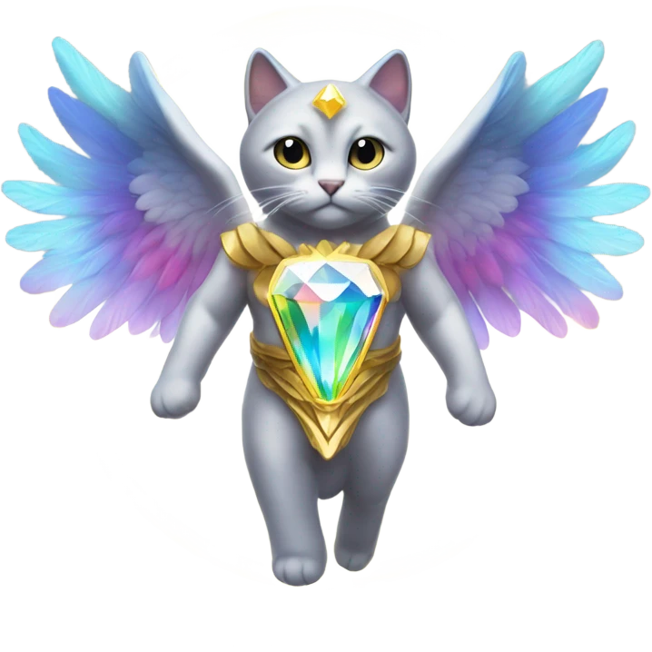 Heavenly Rainbow 4d Diamond ultra Omni-Cat God with wings and a ring around its body  emoji
