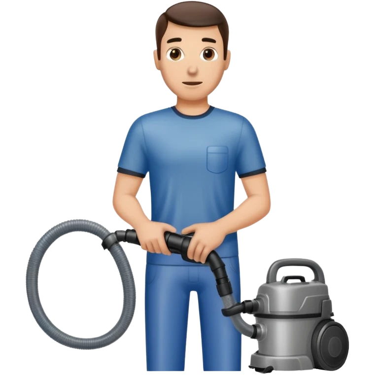 técnico de limpieza hombre sujetando la manguera de una aspiradora de agua emoji