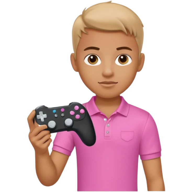 generate a pretty tan bratz boy with a pink polo. Holding a gaming controller in hand emoji