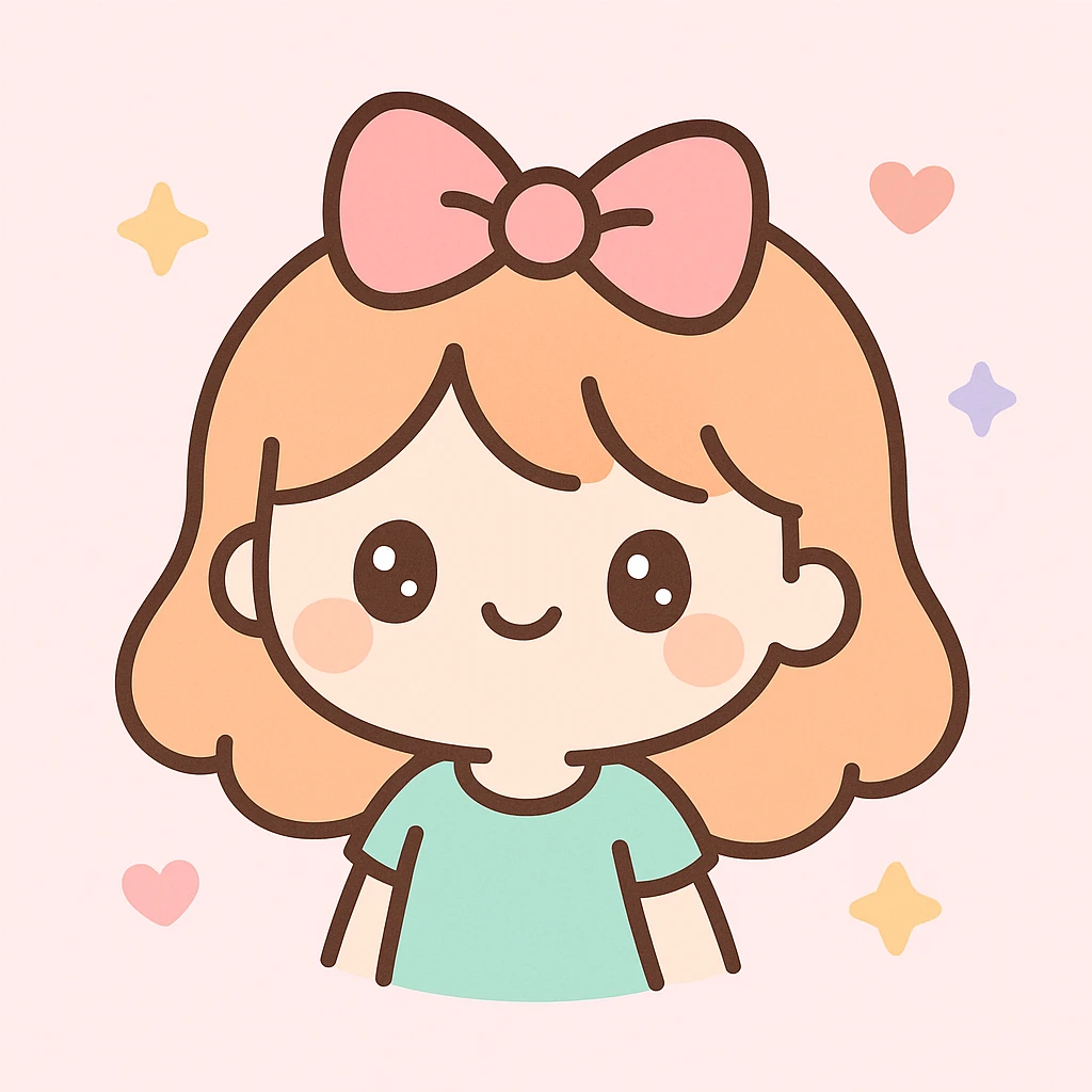 a girl with a bow on her hair, cute cartoon style emoji