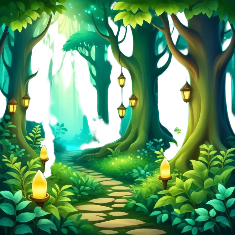 enchanted forest with dense foliage, soft magical glow, fantasy vibe emoji