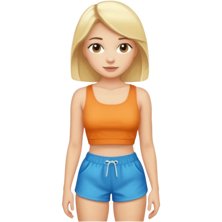 Haz una mujer,rubia,de piel blanca y con short y playera corta sin mangas con cara sexy emoji