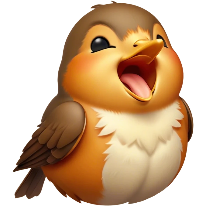 Cinematic Cute Yawning Robin Portrait Emoji, Head tilted slightly with a dramatic, wide-open yawn, showcasing a small, softly feathered body with gently drooping wings and sleepy, half-closed eyes, Simplified yet irresistibly adorable features, highly detailed, glowing with a soft, cozy glow, high shine, relaxed yet expressive, stylized with a dash of whimsical woodland charm, soft glowing outline, capturing the essence of a drowsy yet affectionate robin that appears ready to stretch out for a nap! emoji