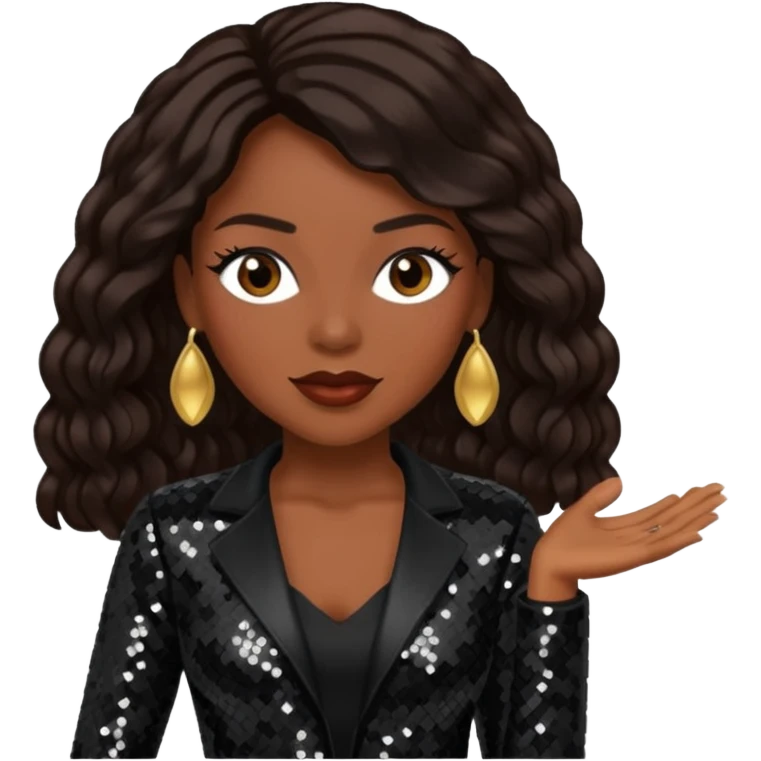 Maxine Jones from En Vogue with long dark brown hair, black sequin outfit emoji