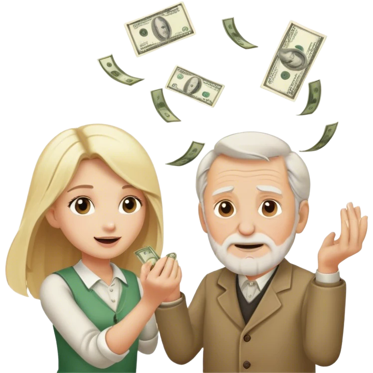 Blonde girl with old man throwing money  emoji