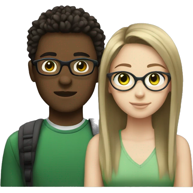 teen couple with glasses (white girl with brown hair green eyes) (black male with spiky hair) emoji