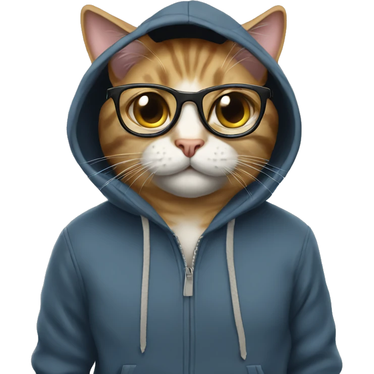 Cat wearing hoodie with glasses emoji