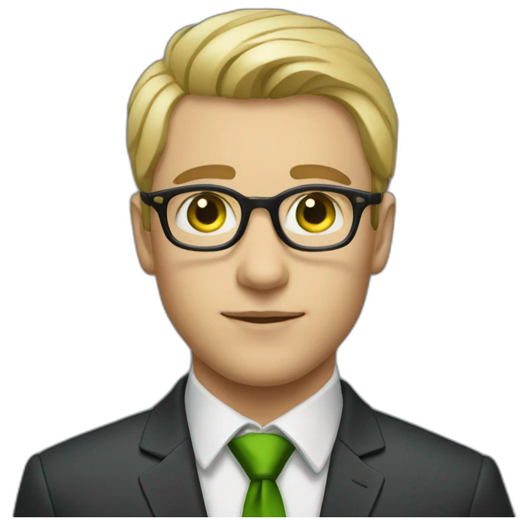 blond short hair man with glasses and green eyes in a suit portrait emoji