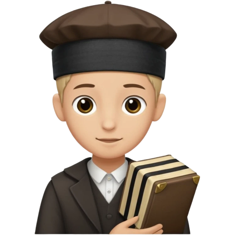 a boy with kippa putting on tefillin emoji