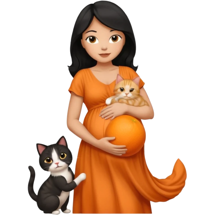 pregnant black hair woman with orange cat emoji