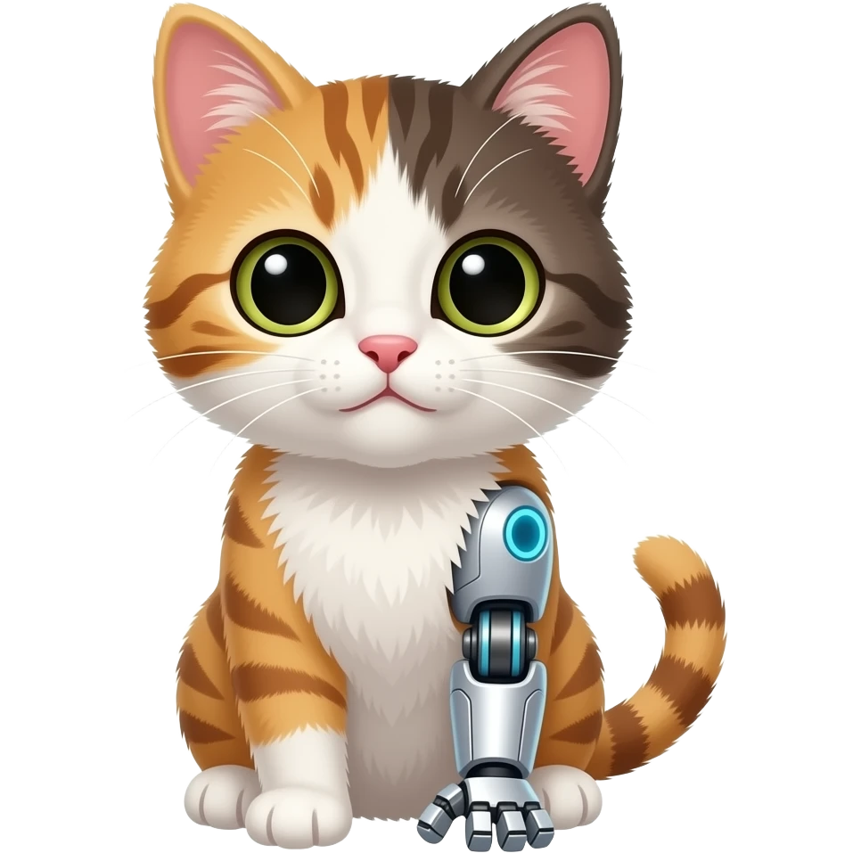 kitten with a robotic right front leg emote emoji