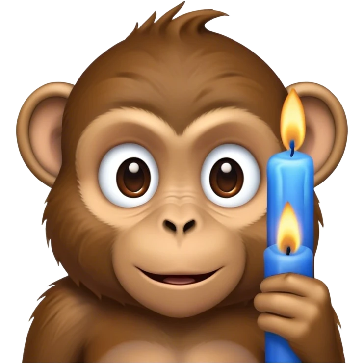 Monkey with blue candles with funny face emoji