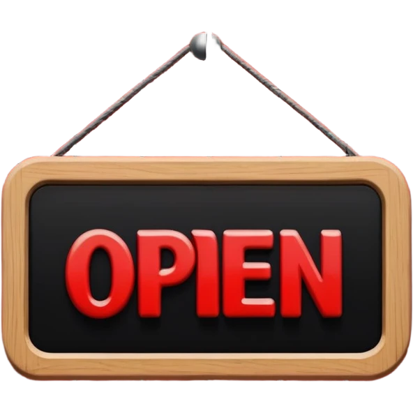 Red and black “open” sign emoji