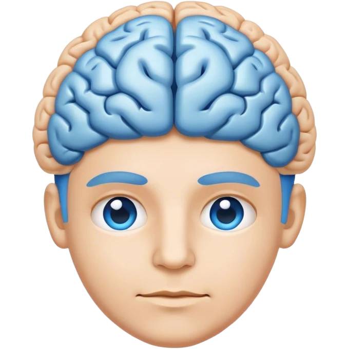 All blue adult person face emoji with a brain for hair emoji