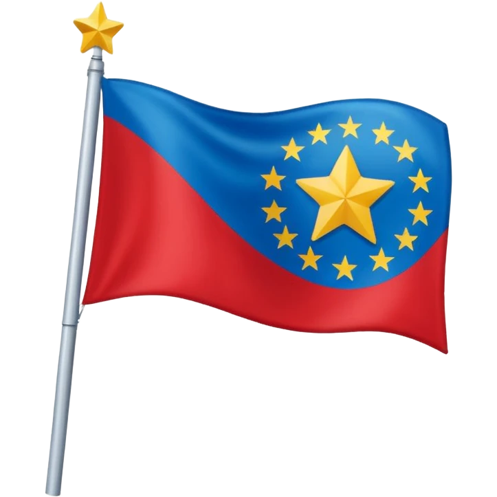 Bandeira vermelha, com um retângulo branco na diagonal cortando toda a bandeira, e uma estrela azul no centro emoji