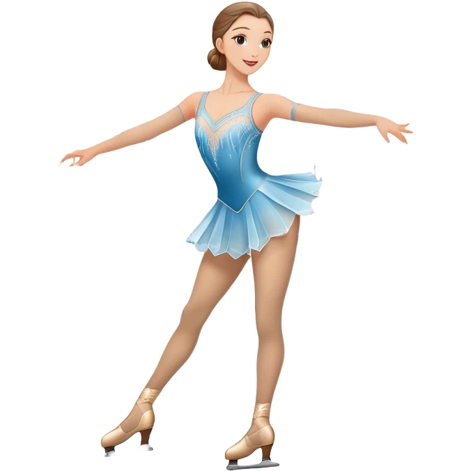 An icon featuring a graceful figure skater performing a spin on the ice. The background includes a grand ice rink palace with shining spotlights and cheering spectators in the stands. Transparent background highlights the elegance and artistry of figure skating emoji