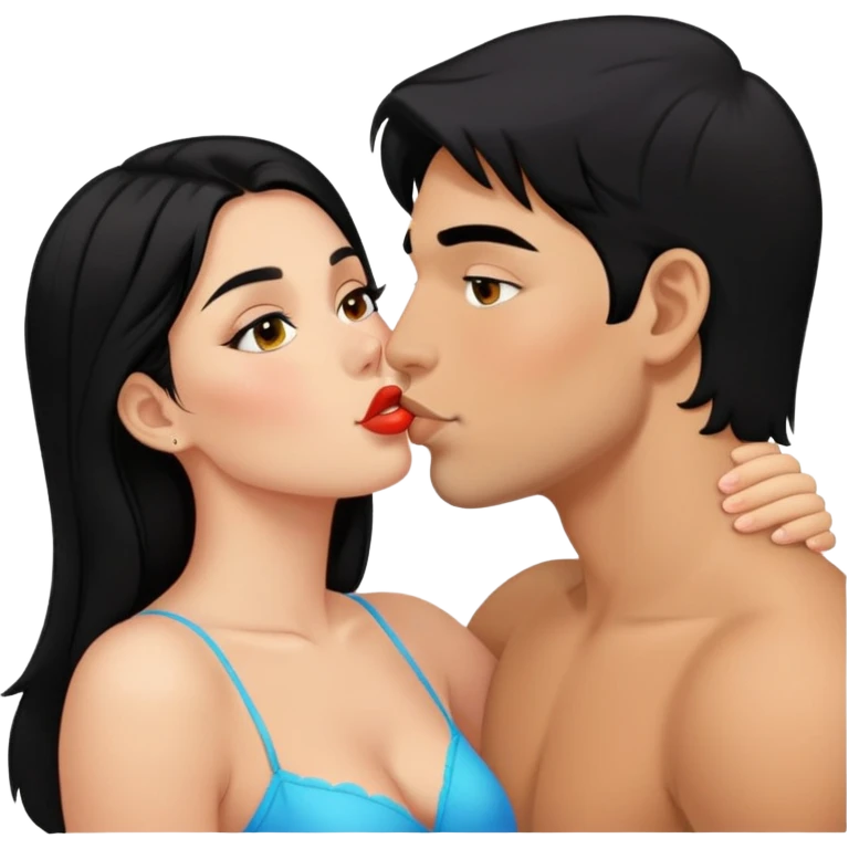 Trans Latina girl with black hair kiss the Russian guy emoji