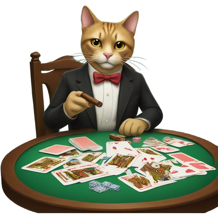 A cat with a big fucking cigar playing cards emoji