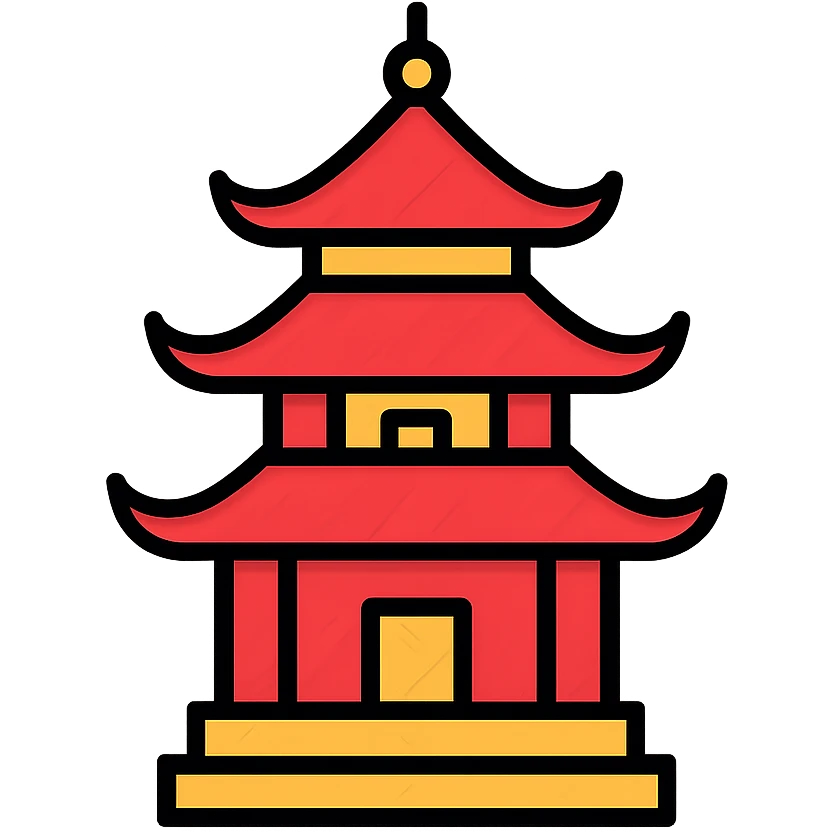 Chinese style pagoda, tiered roof, classic architecture, red and gold highlights emoji