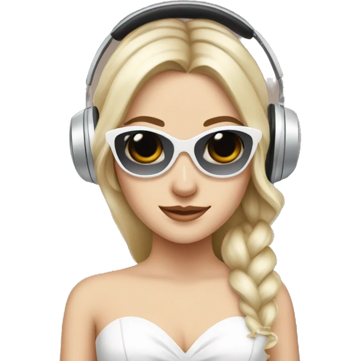 White girl as a bride wearing sunglasses and headphones emoji