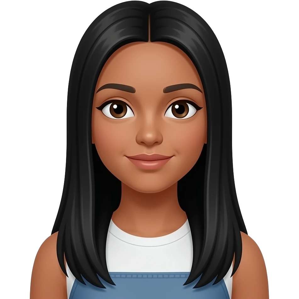Une fille adolescente avec une peau "tan skin" avec des cheveux lisses tres longs noir style clean girl emoji