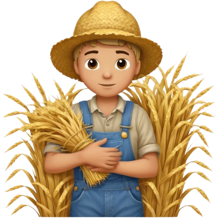 boy farmer, hug a bundle of straw emoji