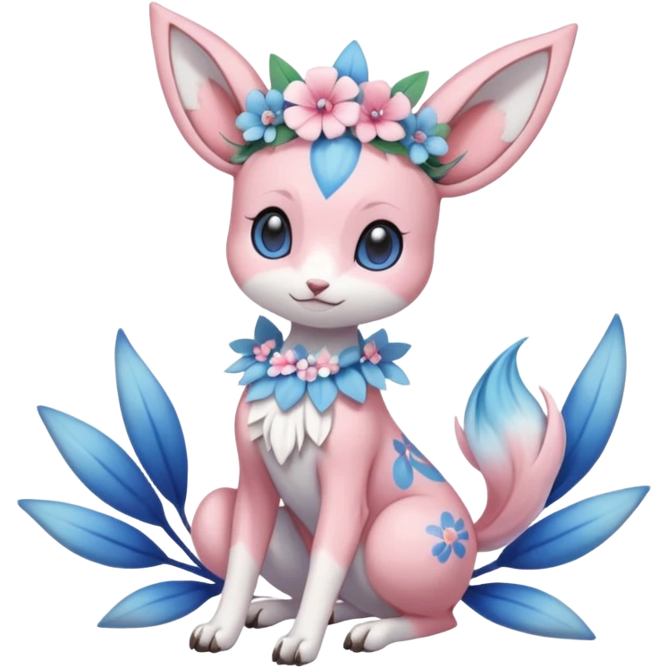 Cute Romantic Pastel Realistic  Floral Meloetta-Sylveon-Palkia-Cresselia-Digimon-Pokémon-Fakémon-hybrid-fusion, full body emoji