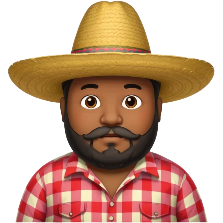 Hombre gordo barbon moreno con zombrero con camiza de cuadros y barba negra emoji