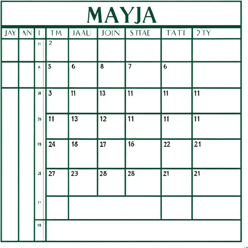Geometric Maya style calendar - scheduling replies, strictly white and deep dark green only, angular sharp lines emoji