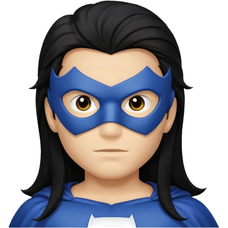 Long black hair boy with superhero mask emoji