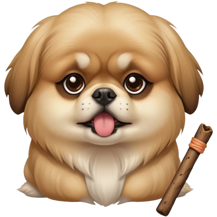 Pekingese dog with brown spout eating stick emoji