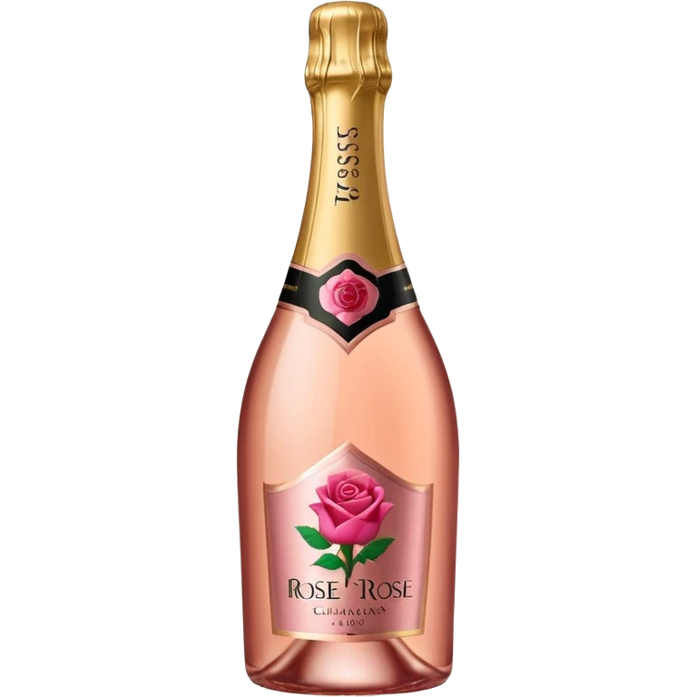 bottle of sparkling rose champagne tilted up and to the right, with a rose logo, no glass emoji