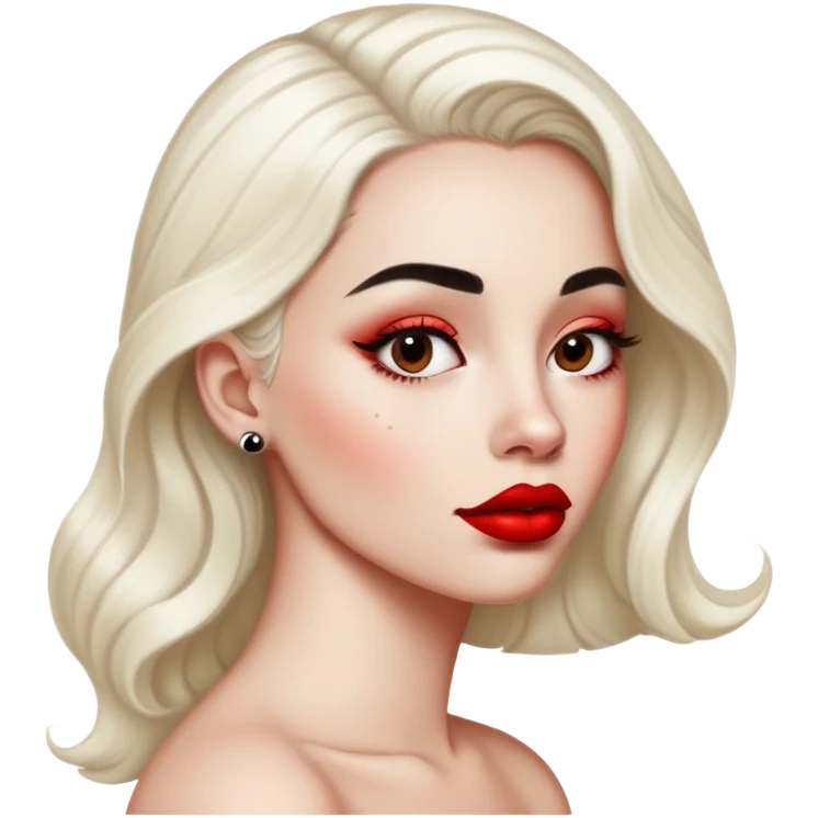 Woman with a white side profile with a black hyperpigmantation and big red lips emoji